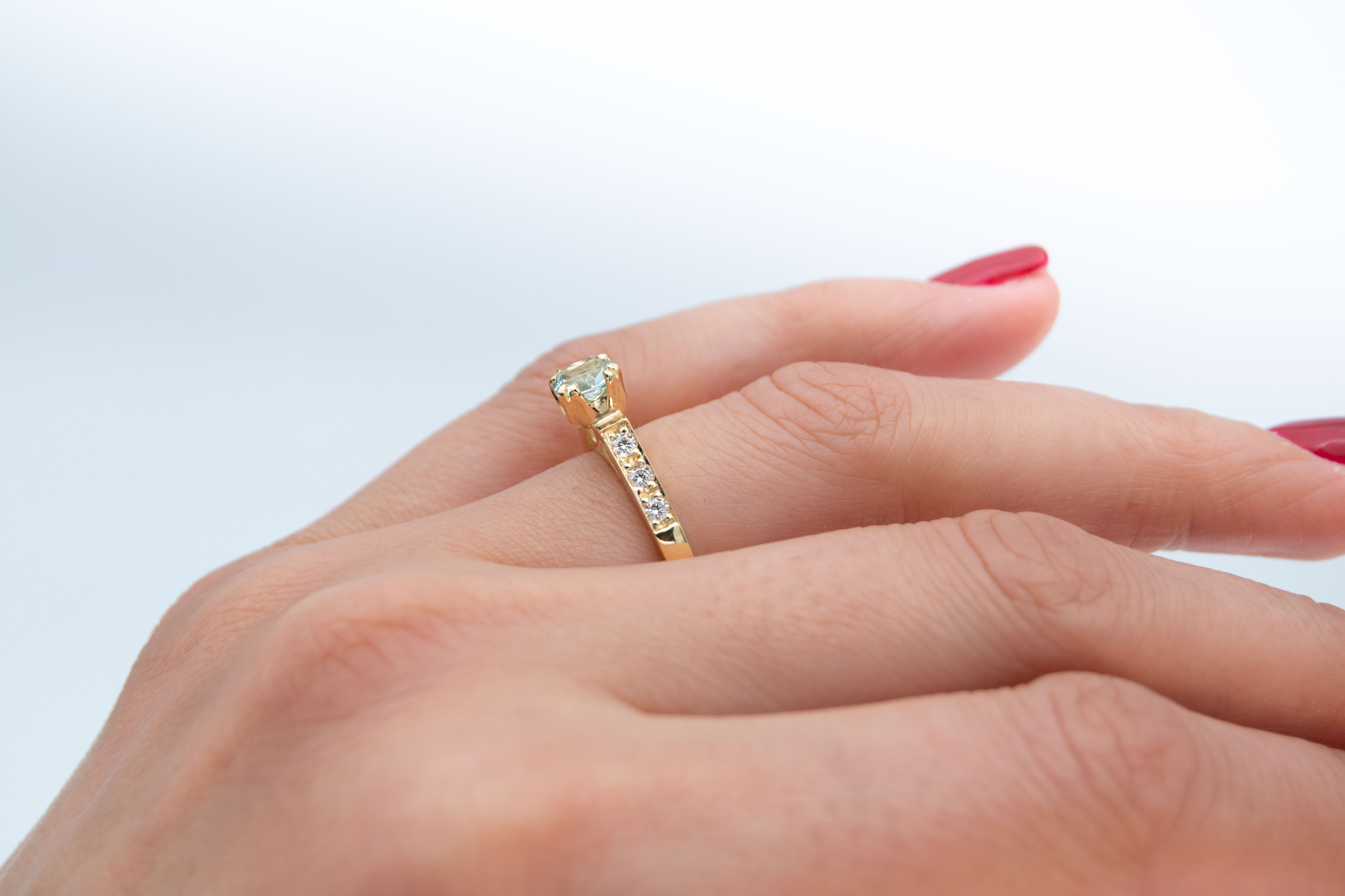 Anillo de compromiso A6 + Aguamarina Natural Oro 18K - Imagen 7